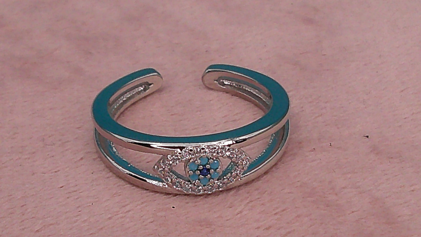 Women’s Luxury Blue Evil Eye Adjustable Ring – High-Quality Boutique Fashion with Sparkling Zirconia