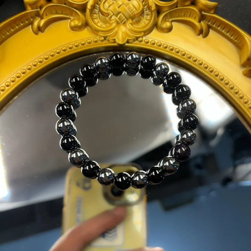 Retro Black Agate & Gallstone Beaded Bracelet – Natural Stone for Clarity & Focus