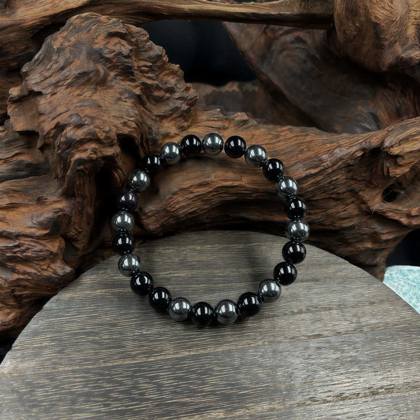 Retro Black Agate & Gallstone Beaded Bracelet – Natural Stone for Clarity & Focus