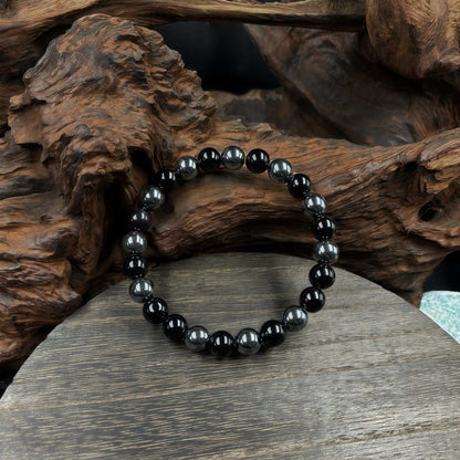Retro Black Agate & Gallstone Beaded Bracelet – Natural Stone for Clarity & Focus
