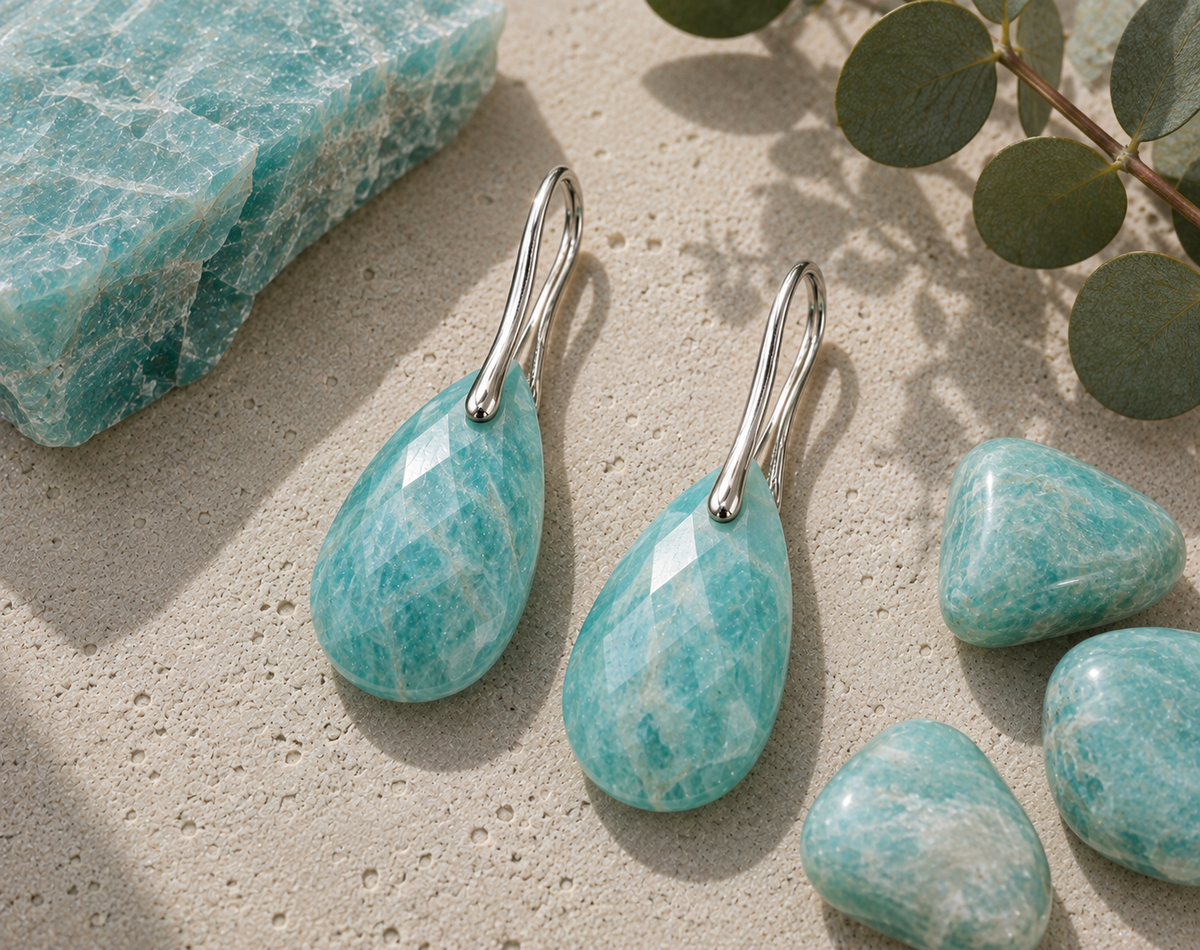 Women’s Faceted Natural Stone Teardrop Drop Earrings – Rose Quartz, Opalite, Tiger Eye, Amazonite, Labradorite, Lapis Lazuli & Green Aventurine | Copper Hook Earrings