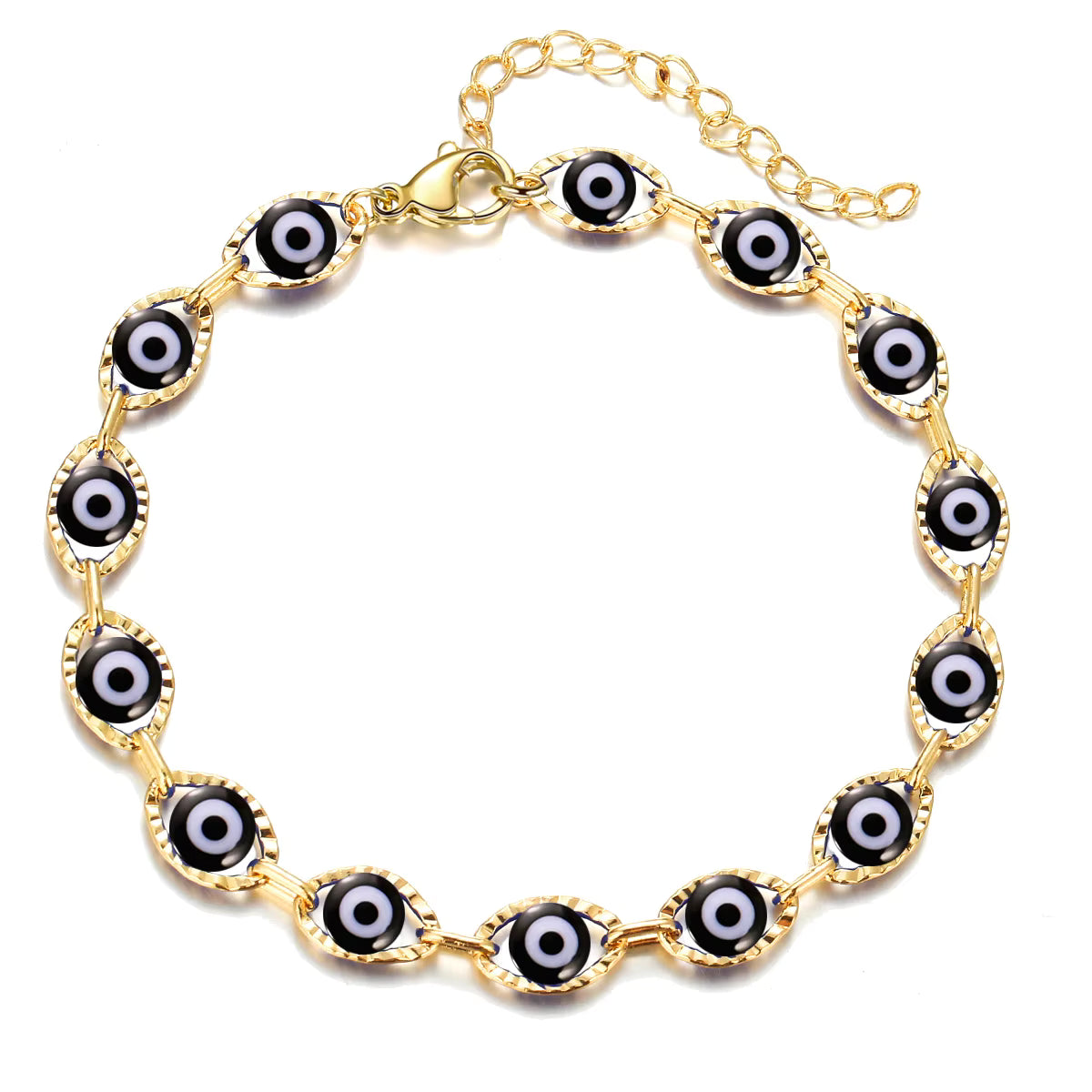 Turkish Black Evil Eye Adjustable Chain Bracelet – Multi- Eye Charm Protection Jewelry
