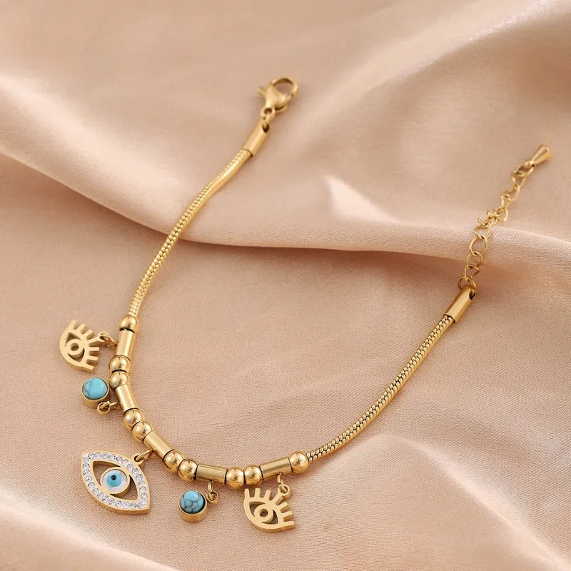 Devil’s Eye Chain Bracelet – Titanium Steel with Zirconia Charm