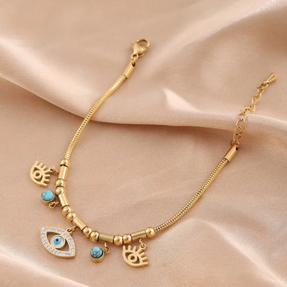 Devil’s Eye Chain Bracelet – Titanium Steel with Zirconia Charm