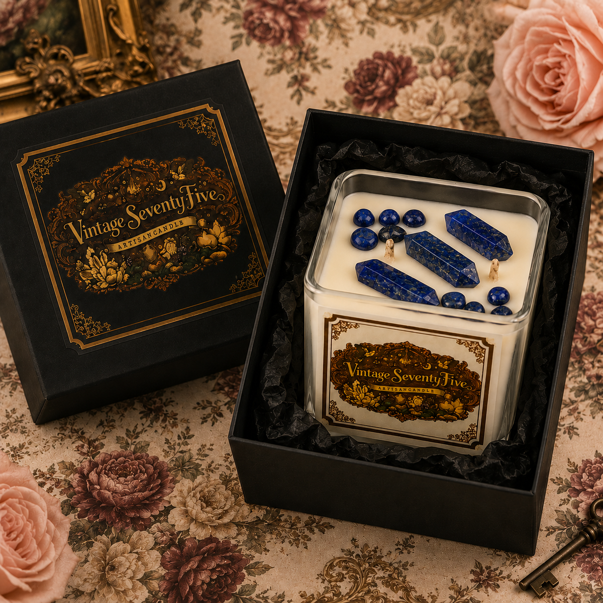 Vintage Seventy-Five™ Lapis Lazuli Crystal Candle Wisdom • Truth • Inner Vision