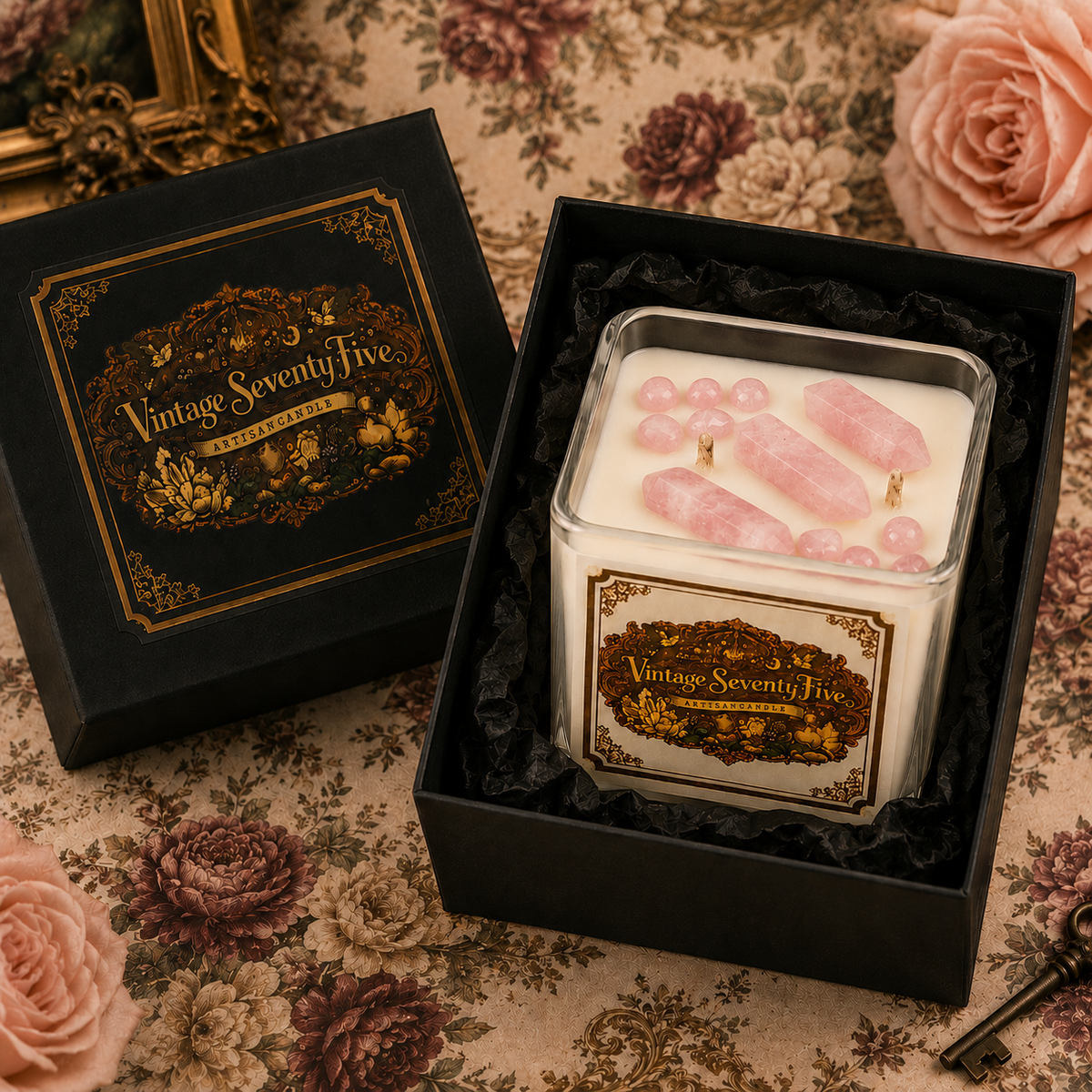 Vintage Seventy-Five™ Rose Quartz Crystal Candle Love • Compassion • Emotional Healing