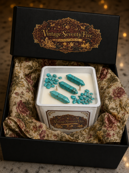 Vintage Seventy-Five™ Turquoise Crystal Candle Protection • Serenity • Communication