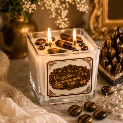 Vintage Seventy-Five™ Tiger's Eye Crystal Candle Courage • Confidence • Prosperity