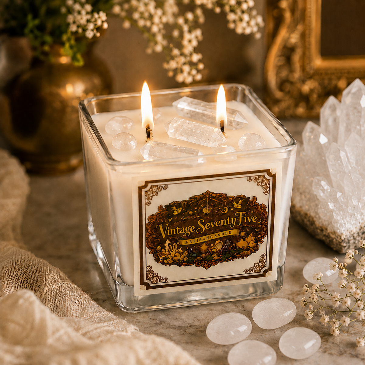 Vintage Seventy-Five™ White Quartz Crystal Candle Purity • Peace • Clarity