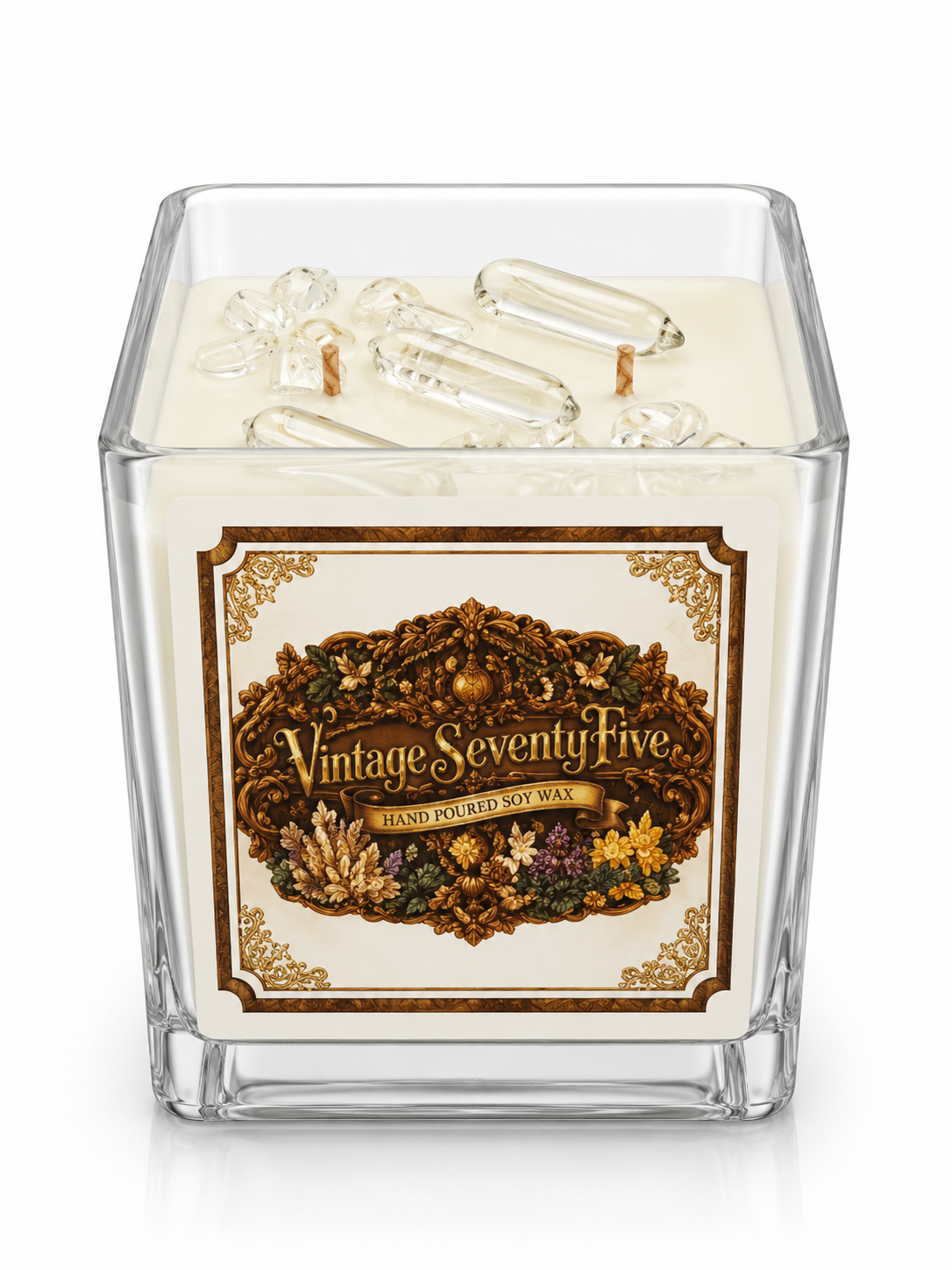 Vintage Seventy-Five™ Clear Quartz Crystal Candle Clarity • Energy • Manifestation