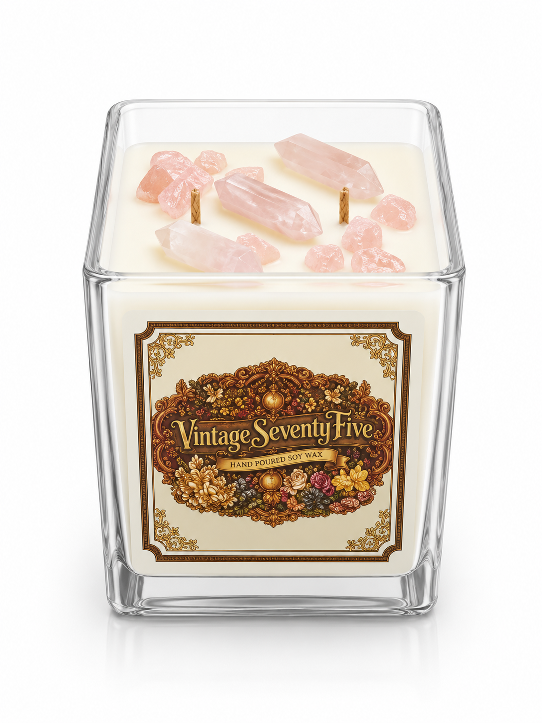 Vintage Seventy-Five™ Rose Quartz Crystal Candle Love • Compassion • Emotional Healing