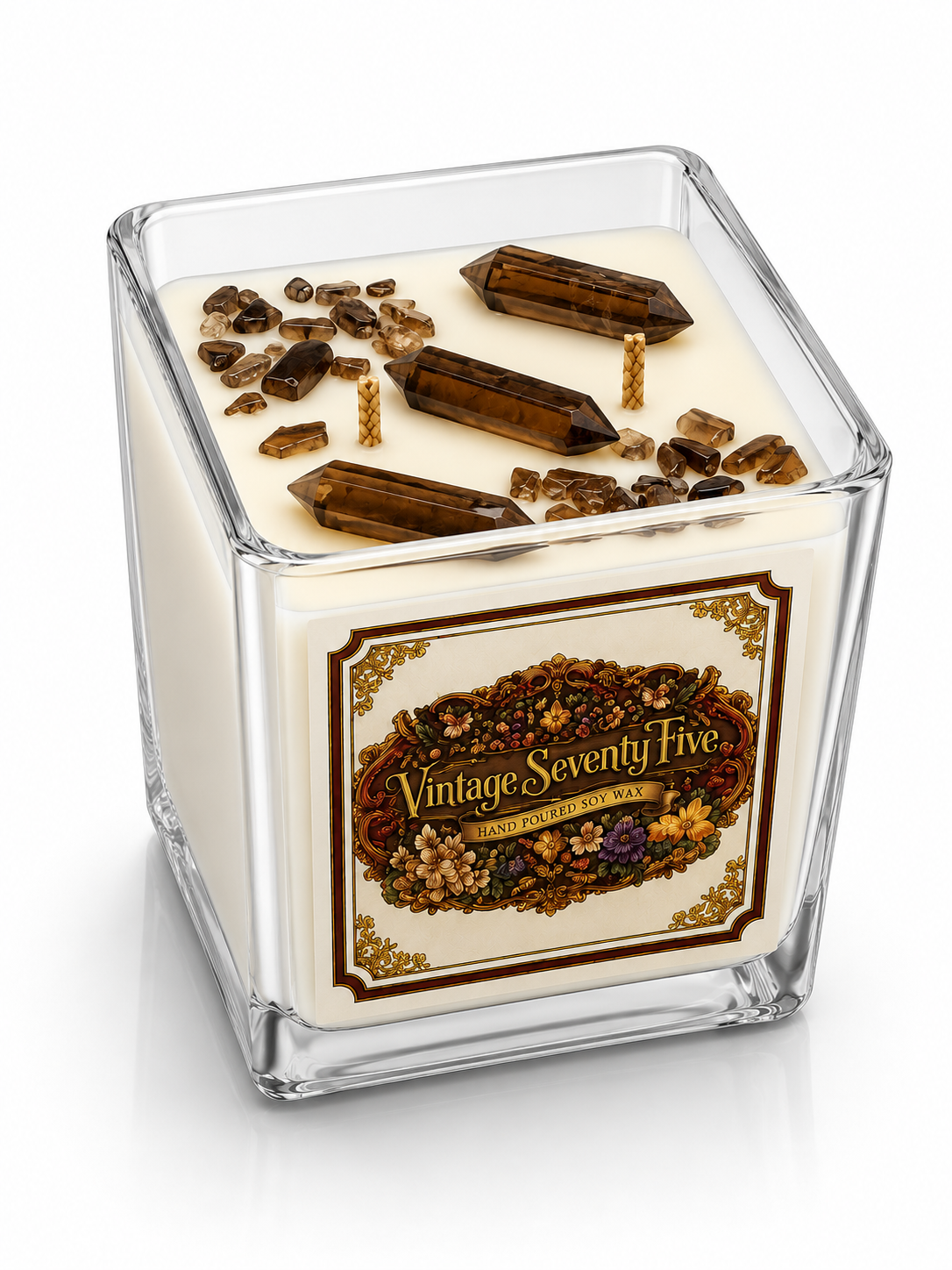 Vintage Seventy-Five™ Tiger's Eye Crystal Candle Courage • Confidence • Prosperity
