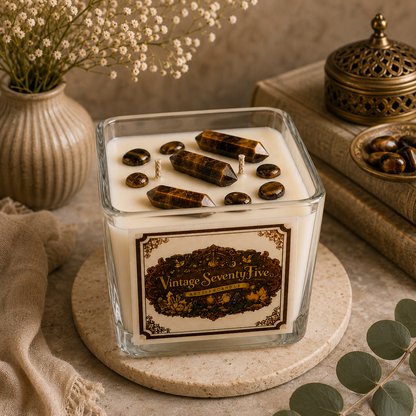 Vintage Seventy-Five™ Tiger's Eye Crystal Candle Courage • Confidence • Prosperity