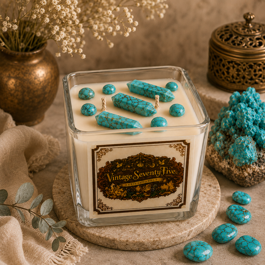 Vintage Seventy-Five™ Turquoise Crystal Candle Protection • Serenity • Communication