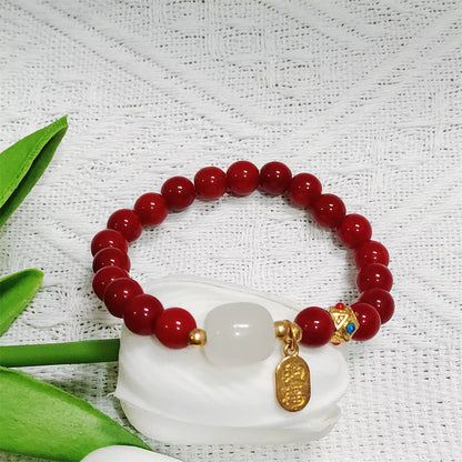 Red Chinese Style 'Na Fu' Pendant Beaded Bracelet – Handmade Lucky Charm