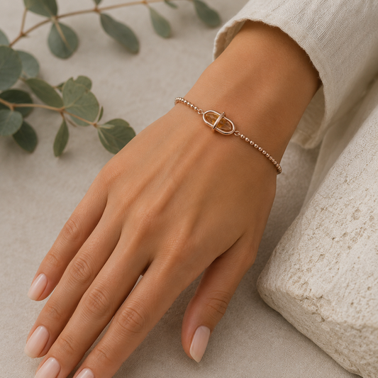 Citrine Birthstone 925 Sterling Silver Crystal Chain Bracelet – Abundance, Success & Positive Energy