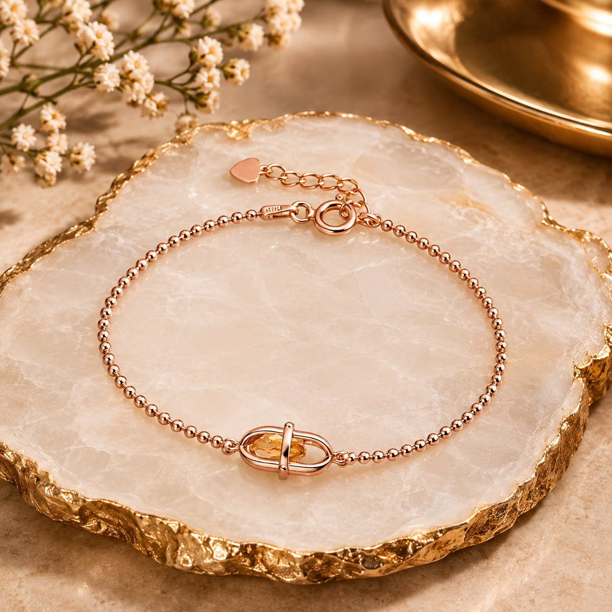 Citrine Birthstone 925 Sterling Silver Crystal Chain Bracelet – Abundance, Success & Positive Energy