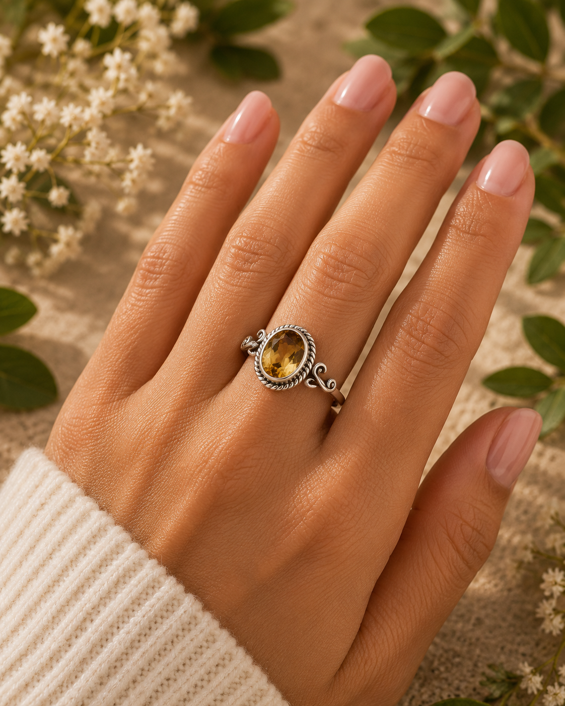 Natural Citrine 925 Sterling Silver Artisan Ring – Abundance, Prosperity & Positive Energy