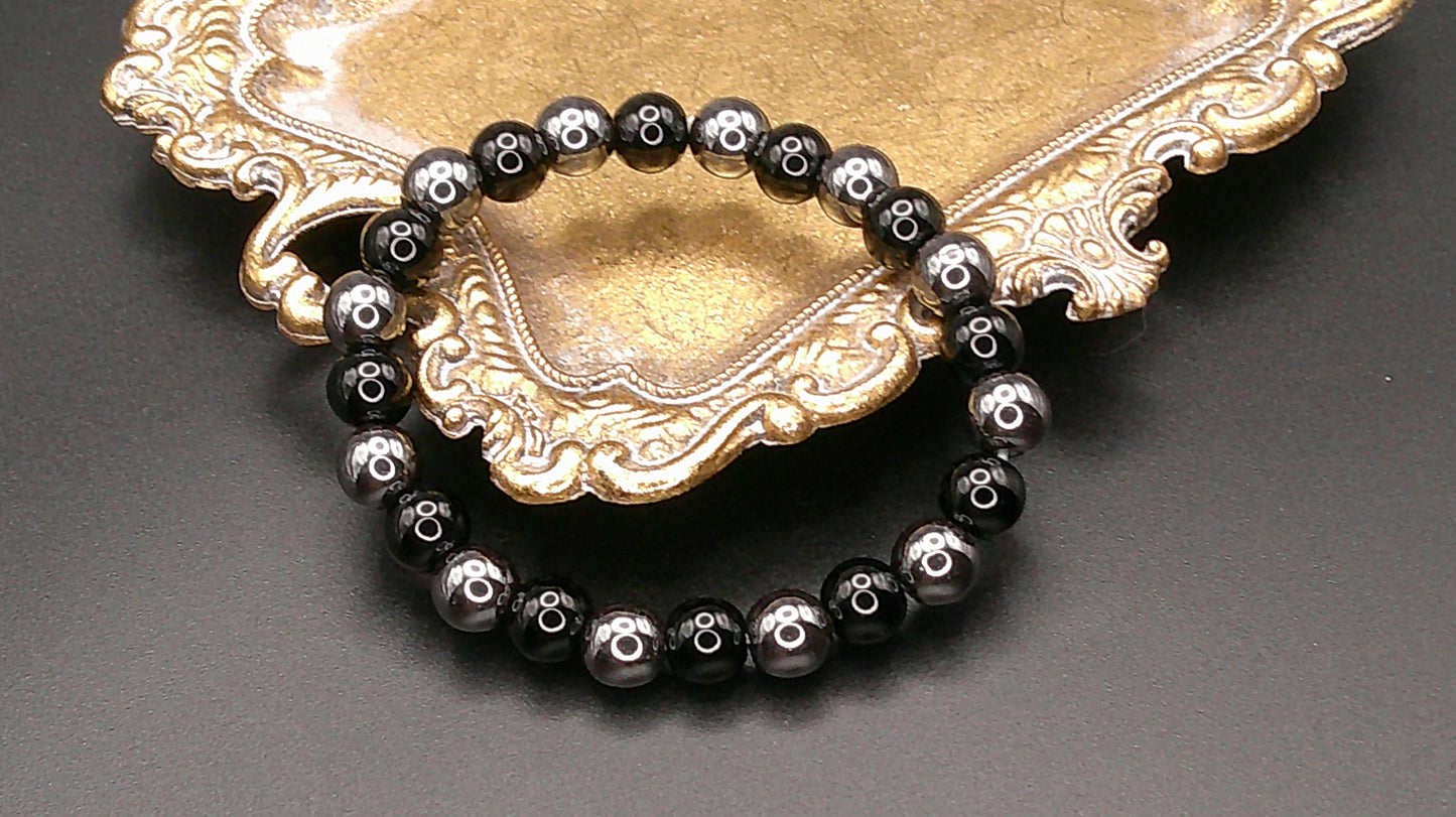 Retro Black Agate & Gallstone Beaded Bracelet – Natural Stone for Clarity & Focus