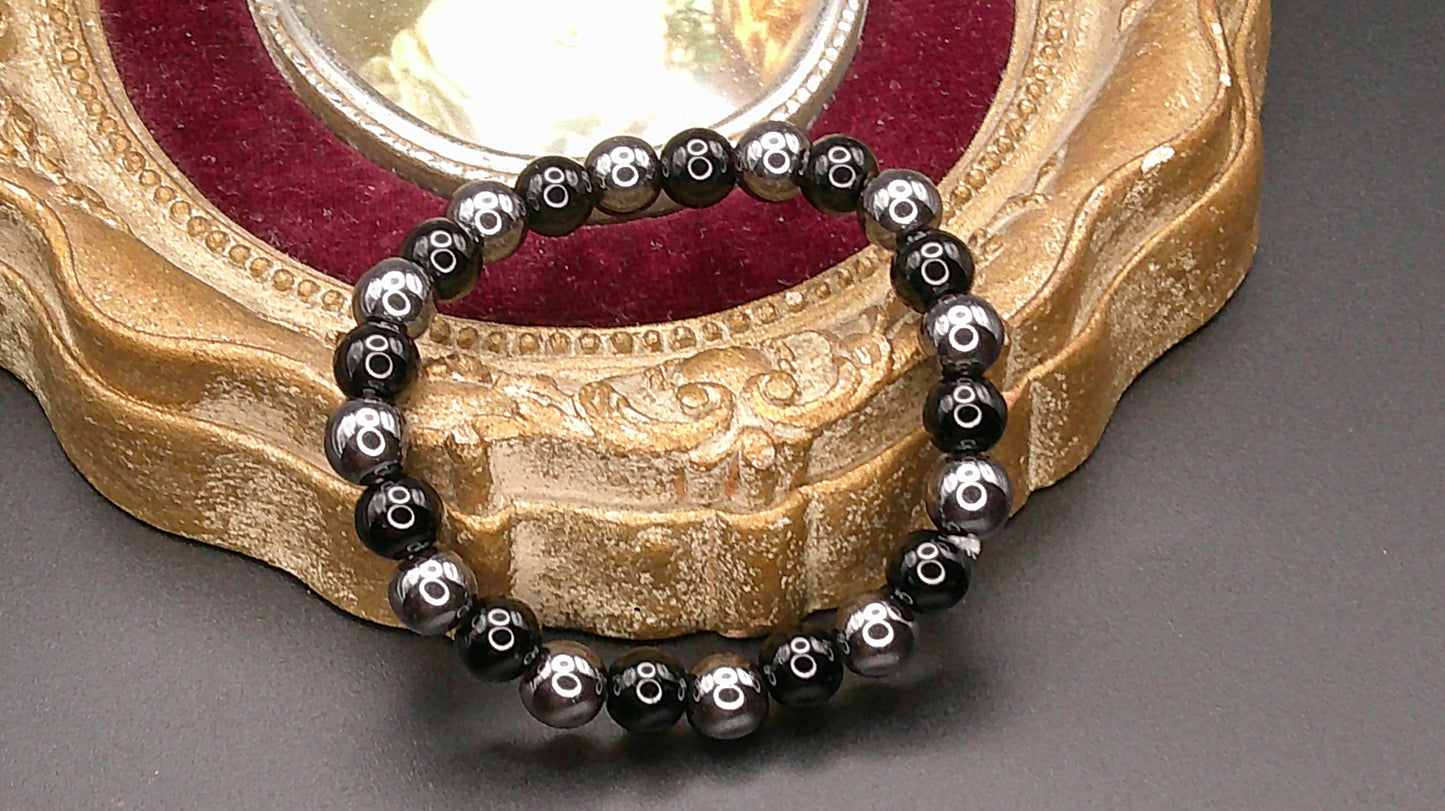 Retro Black Agate & Gallstone Beaded Bracelet – Natural Stone for Clarity & Focus
