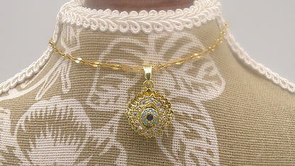 Luxurious Cubic Zirconia Rotating Blue Evil Eye Necklace – Silver Stainless Steel Jewelry