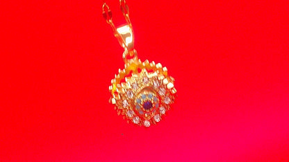Luxurious Cubic Zirconia Rotating Blue Evil Eye Necklace – Silver Stainless Steel Jewelry