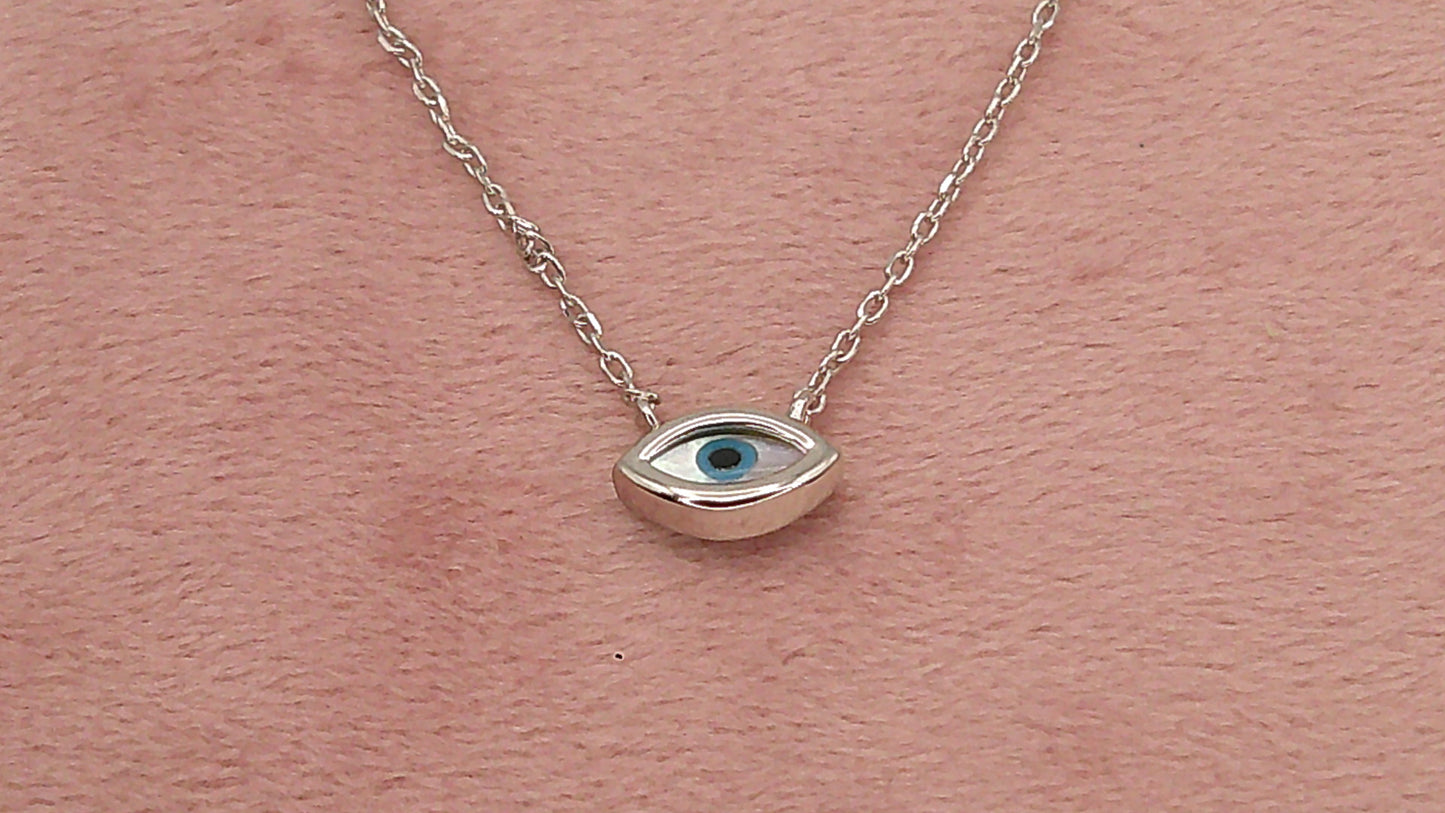 Dainty Evil Eye Pendant Necklace – 14K Gold Plated 925 Sterling Silver with Mother of Pearl Inlay
