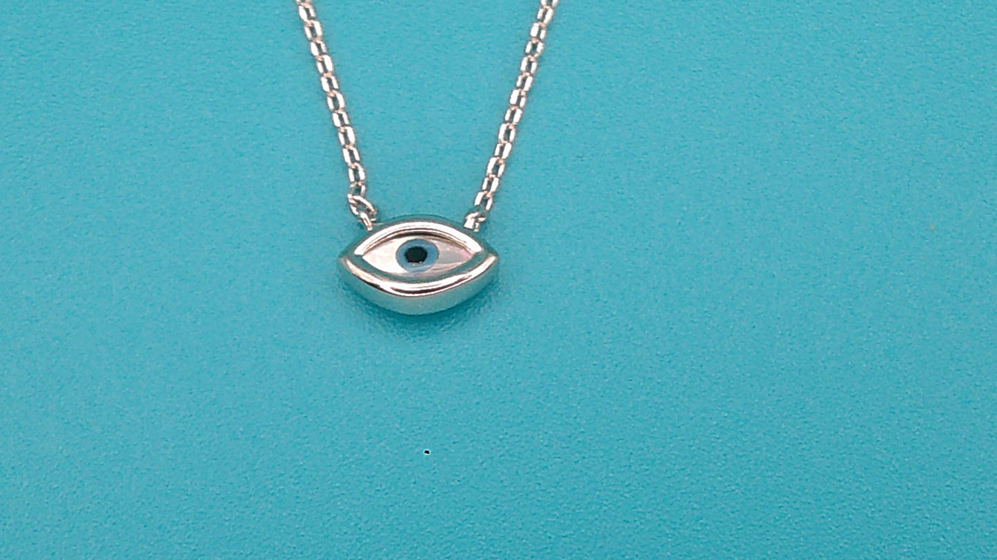 Dainty Evil Eye Pendant Necklace – 14K Gold Plated 925 Sterling Silver with Mother of Pearl Inlay