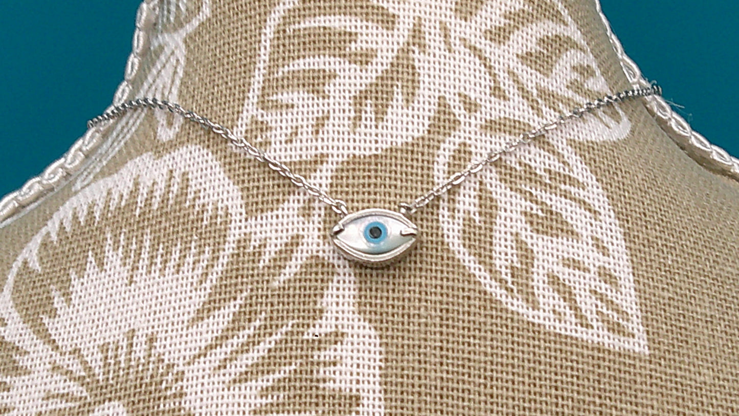Dainty Evil Eye Pendant Necklace – 14K Gold Plated 925 Sterling Silver with Mother of Pearl Inlay