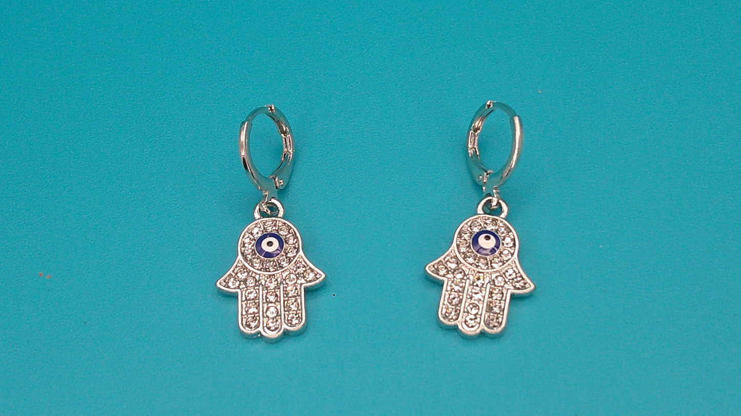 Hamsa & Evil Eye Earrings – European Style with Embedded Crystals
