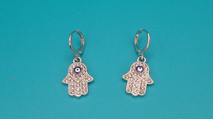 Hamsa & Evil Eye Earrings – European Style with Embedded Crystals