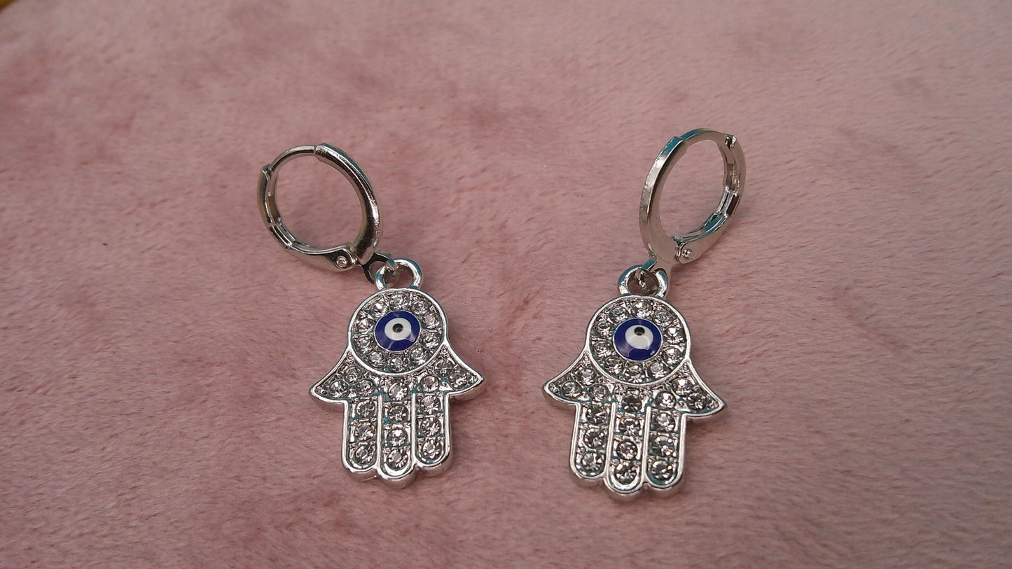 Hamsa & Evil Eye Earrings – European Style with Embedded Crystals