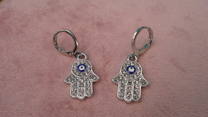 Hamsa & Evil Eye Earrings – European Style with Embedded Crystals