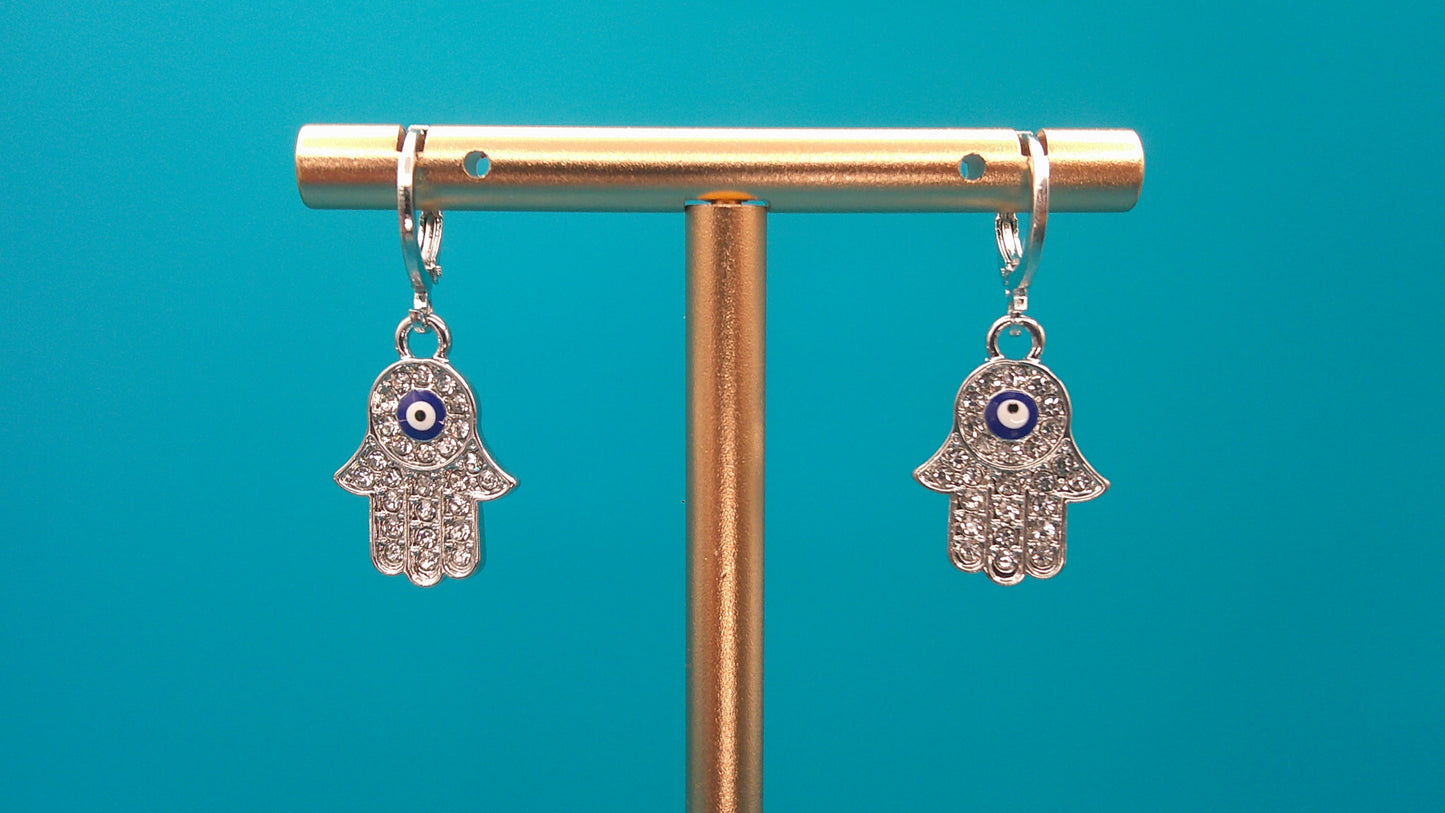 Hamsa & Evil Eye Earrings – European Style with Embedded Crystals