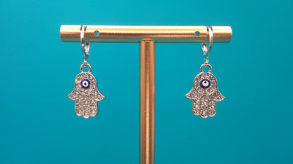 Hamsa & Evil Eye Earrings – European Style with Embedded Crystals