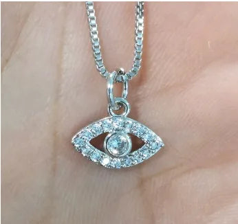Polished Platinum White Zirconia Inlay Eye of Horus Pendant Necklace – Triple Evil Eye Protection Design