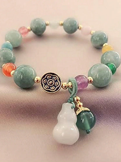 Feng Shui Handmade Wu Lou Bracelet – Green Jade & Agate for Health & Protection