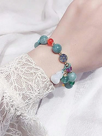 Feng Shui Handmade Wu Lou Bracelet – Green Jade & Agate for Health & Protection