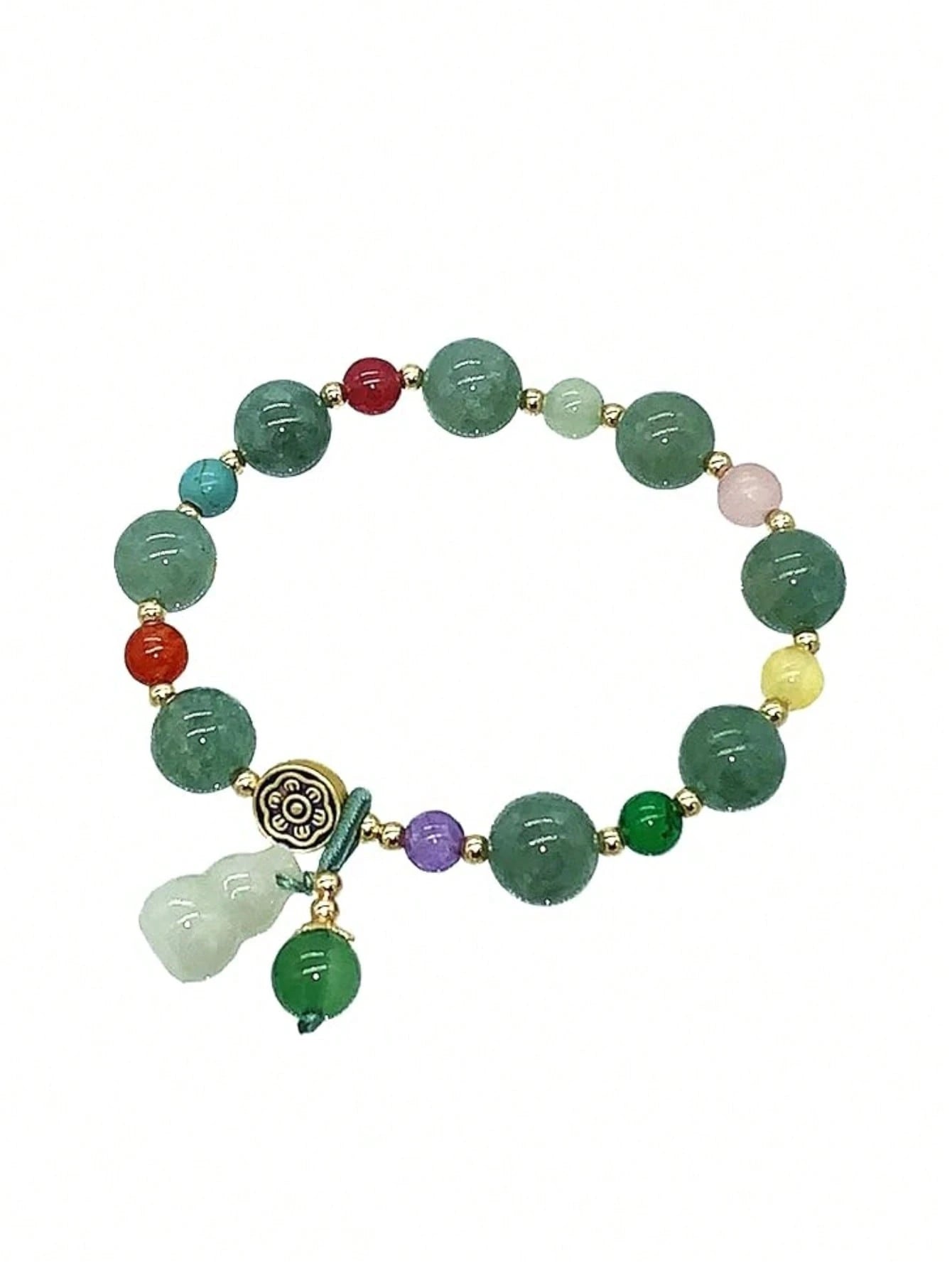 Feng Shui Handmade Wu Lou Bracelet – Green Jade & Agate for Health & Protection