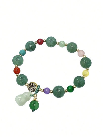 Feng Shui Handmade Wu Lou Bracelet – Green Jade & Agate for Health & Protection