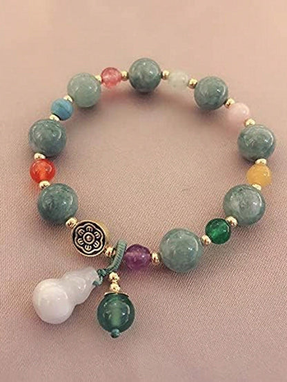 Feng Shui Handmade Wu Lou Bracelet – Green Jade & Agate for Health & Protection