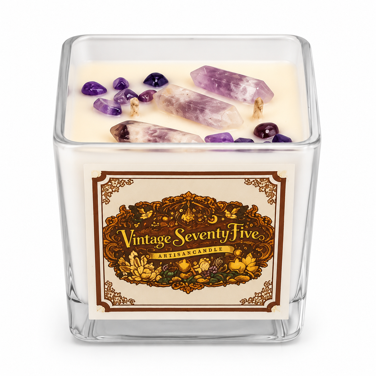 Vintage Seventy-Five™ Amethyst Crystal Candle Peace • Protection • Spiritual Clarity