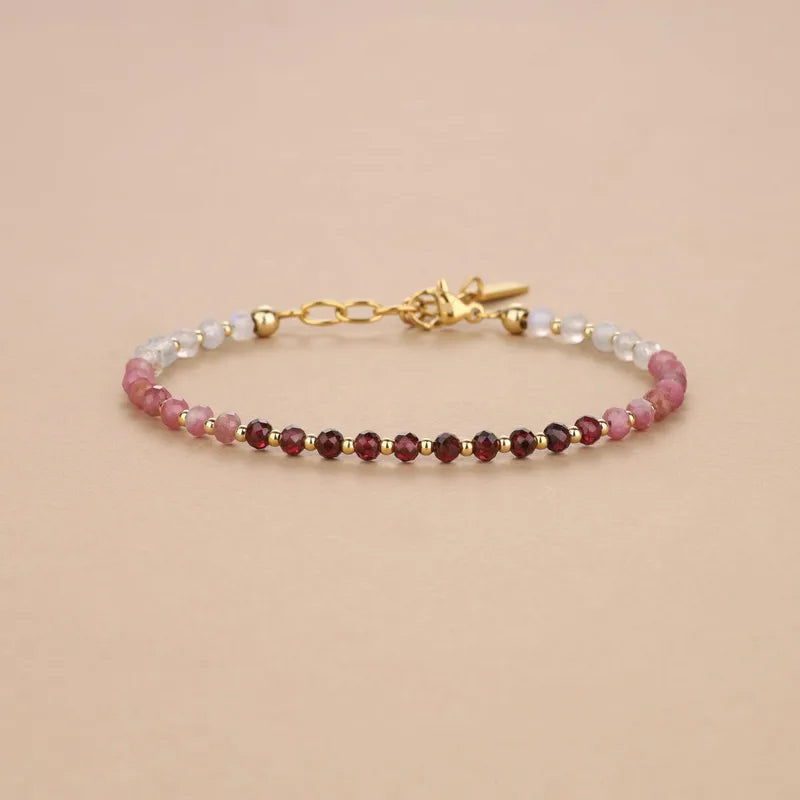 Natural Stone Gradient-Cut Beaded Bracelet – Malachite, Kyanite & Garnet Healing Crystals