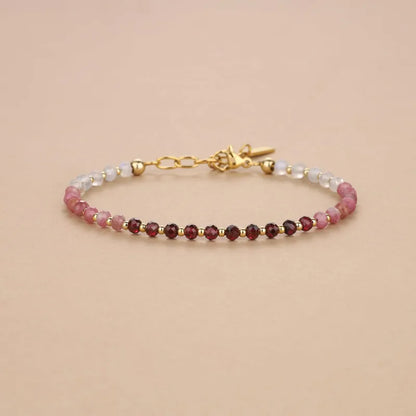 Natural Stone Gradient-Cut Beaded Bracelet – Malachite, Kyanite & Garnet Healing Crystals