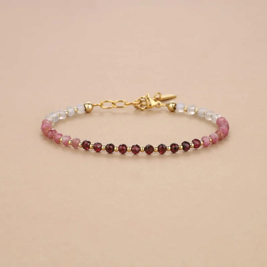 Natural Stone Gradient-Cut Beaded Bracelet – Malachite, Kyanite & Garnet Healing Crystals