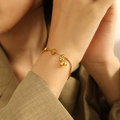 Chinese "Fu" Gourd Bracelet – Stainless Steel with Round Beads for Prosperity & Blessings