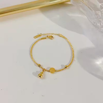 Chinese "Fu" Gourd Bracelet – Stainless Steel with Round Beads for Prosperity & Blessings
