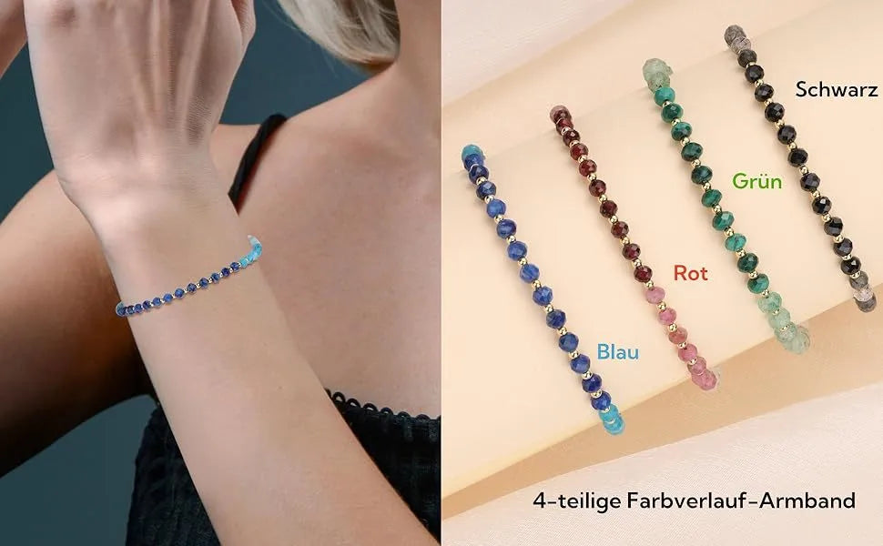 Natural Stone Gradient-Cut Beaded Bracelet – Malachite, Kyanite & Garnet Healing Crystals