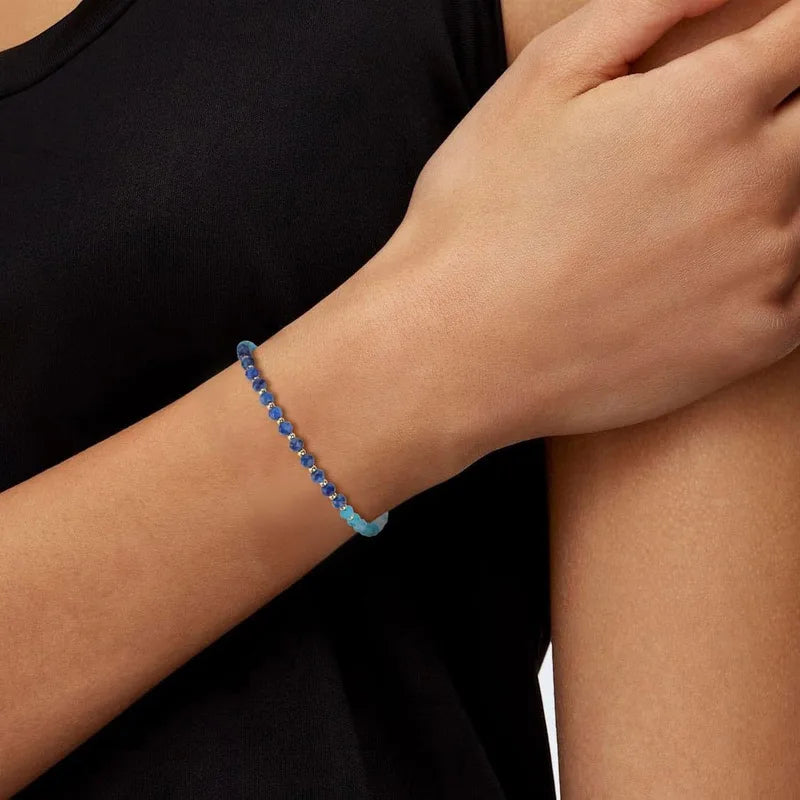 Natural Stone Gradient-Cut Beaded Bracelet – Malachite, Kyanite & Garnet Healing Crystals