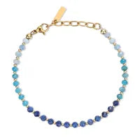 Natural Stone Gradient-Cut Beaded Bracelet – Malachite, Kyanite & Garnet Healing Crystals